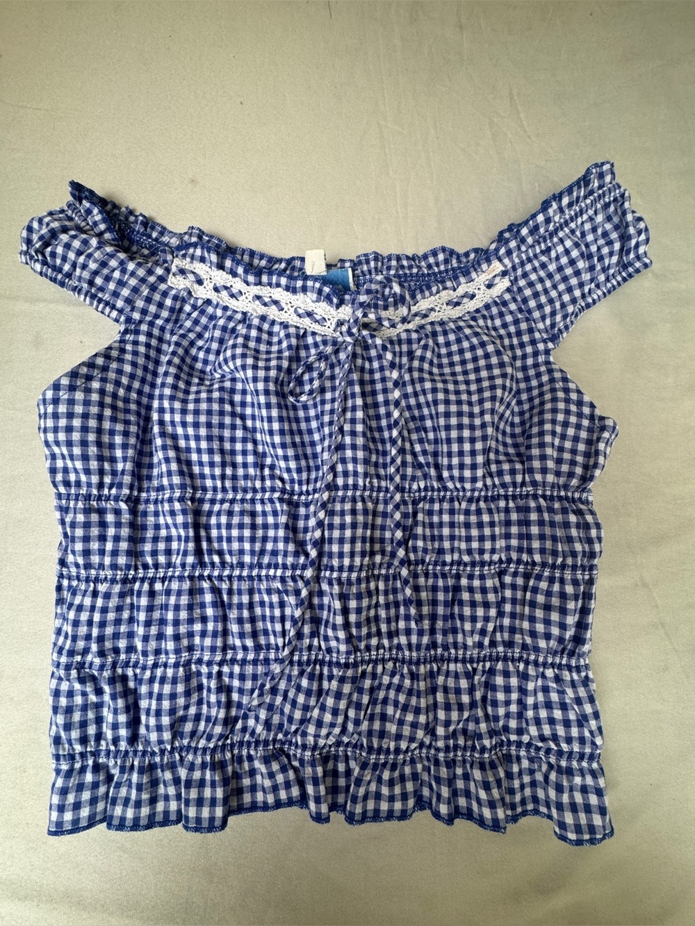 Pac sun Gingham Girls Top in Blue shoulder straps